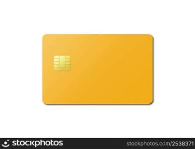Yellow credit card template isolated on a white background. 3D illustration. Yellow credit card on a white background