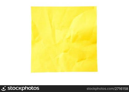 Yellow crushed sticky note isolated on white background with clipping path