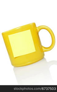 yellow cup with note sticker for your text.