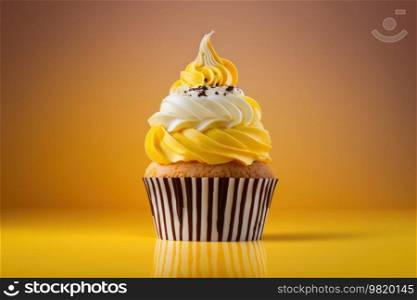 Yellow cupcake. Illustration Generative AI