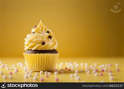 Yellow cupcake. Illustration Generative AI