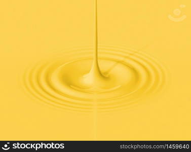 Yellow drop of banana milk splashing and making ripple. 3D illustration. Yellow drop of banana milk and ripple