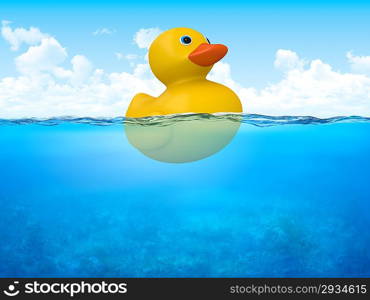Yellow duck in open sea (3d characters isolated on white background series)