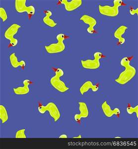 Yellow Duck Seamless Pattern on Blue Background. Yellow Duck Seamless Pattern