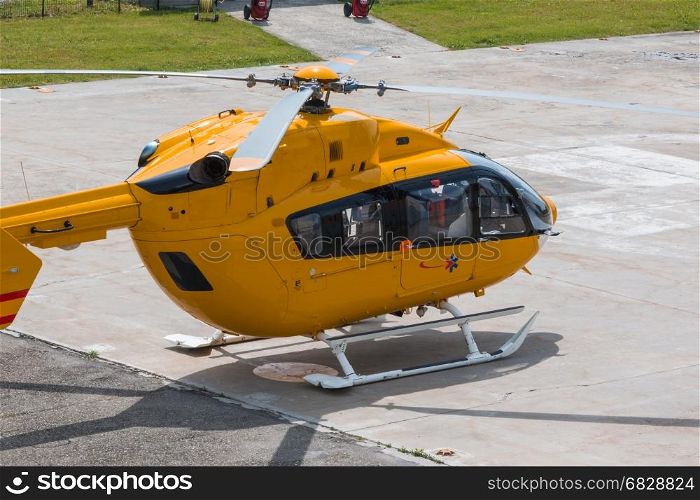 Yellow Emergency Helicopter, medical rescue team - flying squad