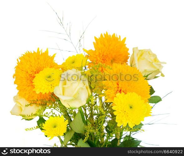 Yellow fall flowers bouquet isolated on white background. Yellow fall bouquet