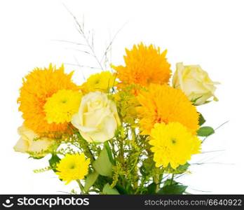 Yellow fall flowers bouquet isolated on white background. Yellow fall bouquet
