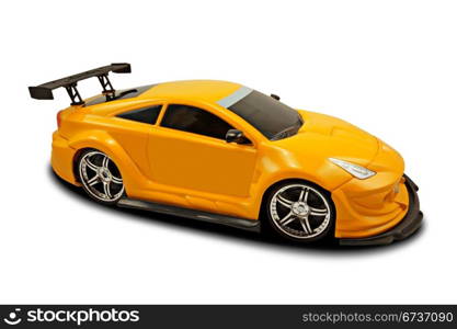 yellow fast sports car over a white background