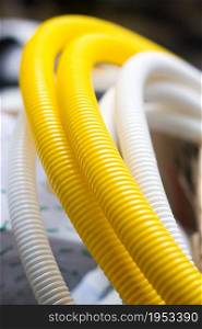Yellow Flexible Conduit - Enclosure For Fiber Optic Cable, Equipment For Electrical Communications, Electronics