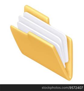 Yellow Folder Icon with Clipping Path, 3d rendering