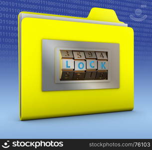 Yellow folder with combination lock. 3d rendering.