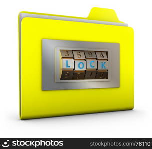 Yellow folder with combination lock. 3d rendering.