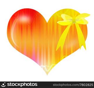 Yellow gift ribbon bow on red heart
