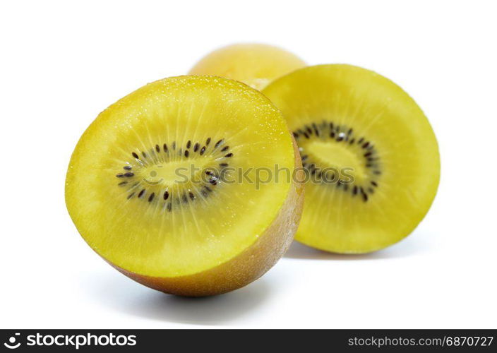 Yellow gold kiwi fruit isolated on the white background