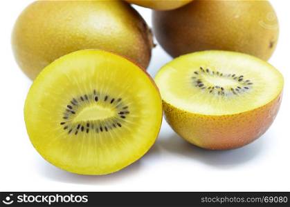 Yellow gold kiwi fruit isolated on the white background