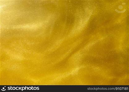 Yellow Golden Shiny Abstract Background. Paints, Acrylic, Glitter in Water. Yellow Golden Shiny Liquid Surface, Ripples, Waves.