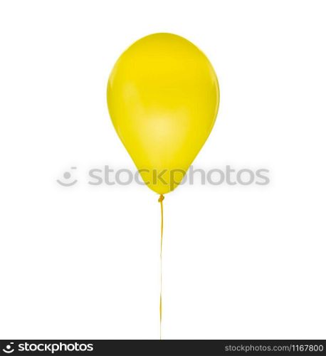 Yellow helium balloon for birthday and celebrations isolated on white background. Yellow balloon for birthday and celebrations isolated on white background