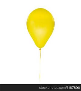 Yellow helium balloon for birthday and celebrations isolated on white background. Yellow balloon for birthday and celebrations isolated on white background