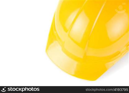 Yellow helmet closeup isolated on a white background