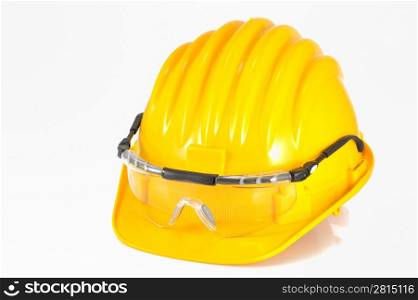Yellow helmet isolated and glasses