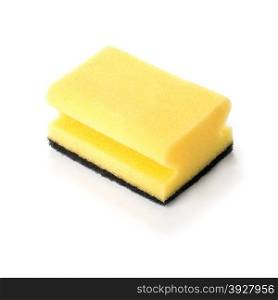 yellow household sponge on a white background