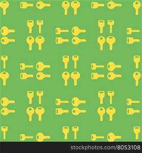 Yellow Keys Isolated on Green Background. Seamless Gold Key Pattern. Seamless Gold Key Pattern