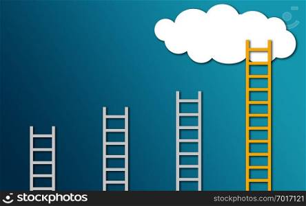Yellow ladder to cloud on blue background, 3D rendering