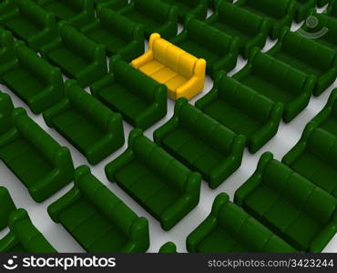 yellow leadership sofes. 3d