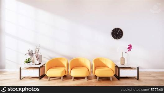 Yellow Leather Chair - Room interior on white wall background. 3D rendering