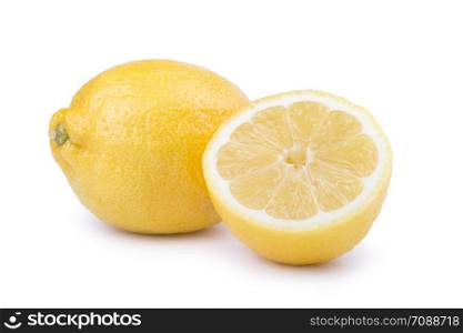 yellow lemon citrus fruit with lemon fruit half isolated on white background with clipping path