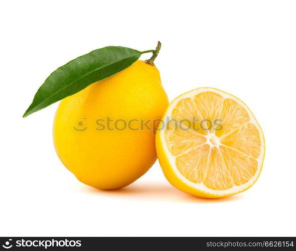 Yellow lemon with slice isolated on white background. Yellow lemon with slice isolated