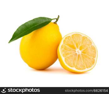 Yellow lemon with slice isolated on white background. Yellow lemon with slice isolated