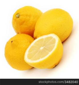 yellow lemons slice pile isolated on white