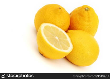 yellow lemons slice pile isolated on white