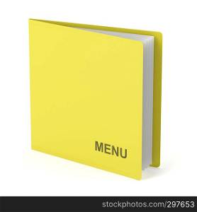 Yellow menu with leather cover on white background