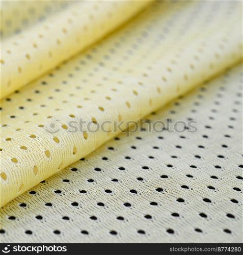 Yellow mesh sport wear fabric textile pattern background. Yellow color football jersey clothing fabric texture sports wear. Breathable porous poriferous material air ventilation with small holes. Yellow mesh sport wear fabric textile background pattern
