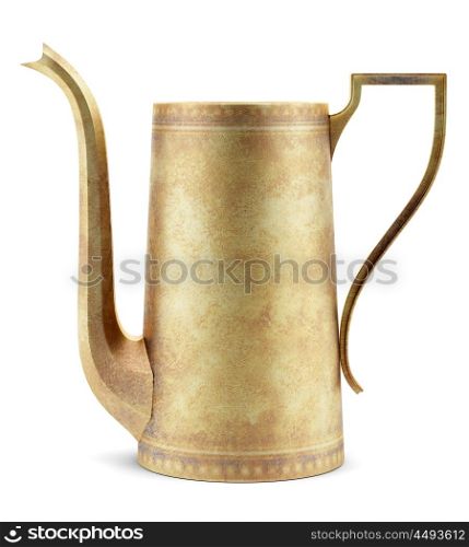 yellow metallic teapot isolated on white background. 3d illustration