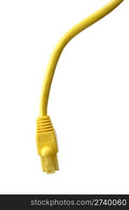 Yellow network cable on white