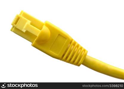 Yellow network plug on white