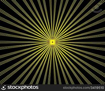 Yellow on Lines on Black Ray Burst Background