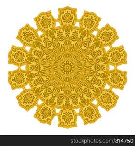 Yellow Ornamental Line Pattern Round Texture. Oriental Geometric Ornament.. Yellow Ornamental Line Pattern Round Texture. Oriental Geometric Ornament