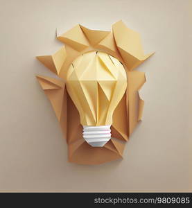 Yellow Paper Art Bulb. New Idea Concept. Illustration AI Generative