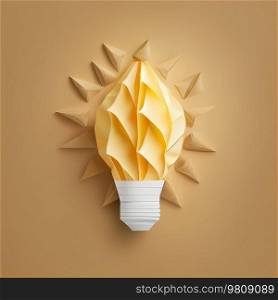Yellow Paper Art Bulb. New Idea Concept. Illustration AI Generative