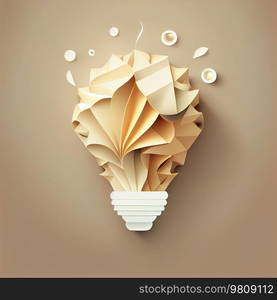 Yellow Paper Art Bulb. New Idea Concept. Illustration AI Generative