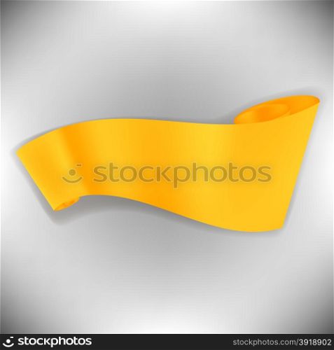 Yellow Paper Ribbon on Abstract Grey Background. Paper Scroll