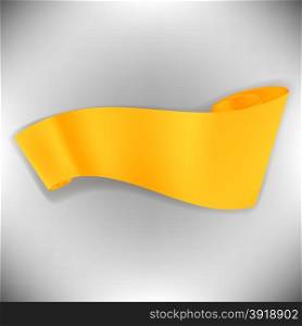 Yellow Paper Ribbon on Abstract Grey Background. Paper Scroll