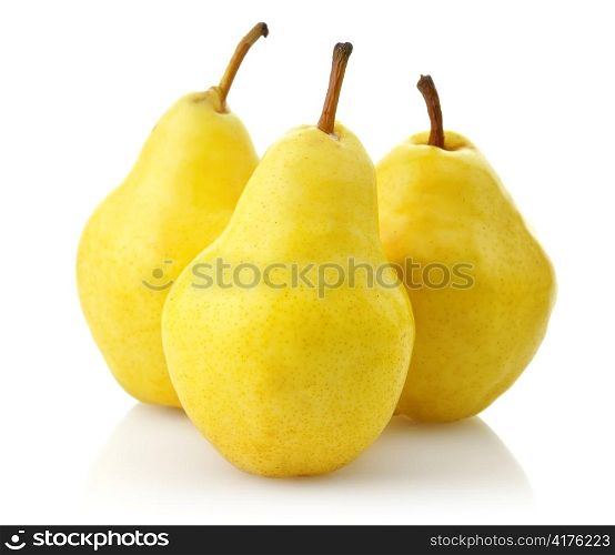 Yellow Pears On White Background, Close Up