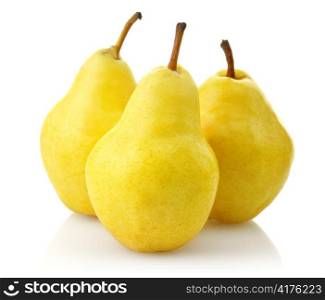 Yellow Pears On White Background, Close Up