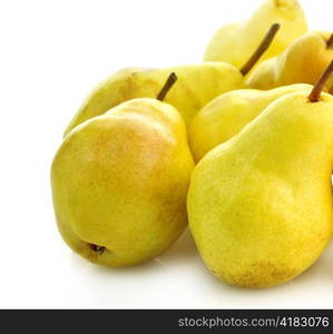 Yellow Pears On White Background, Close Up