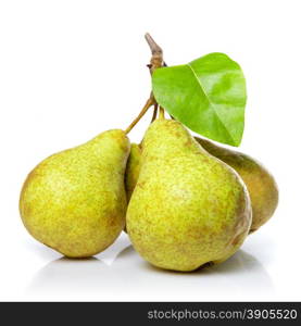 yellow pears with leaf isolated on white